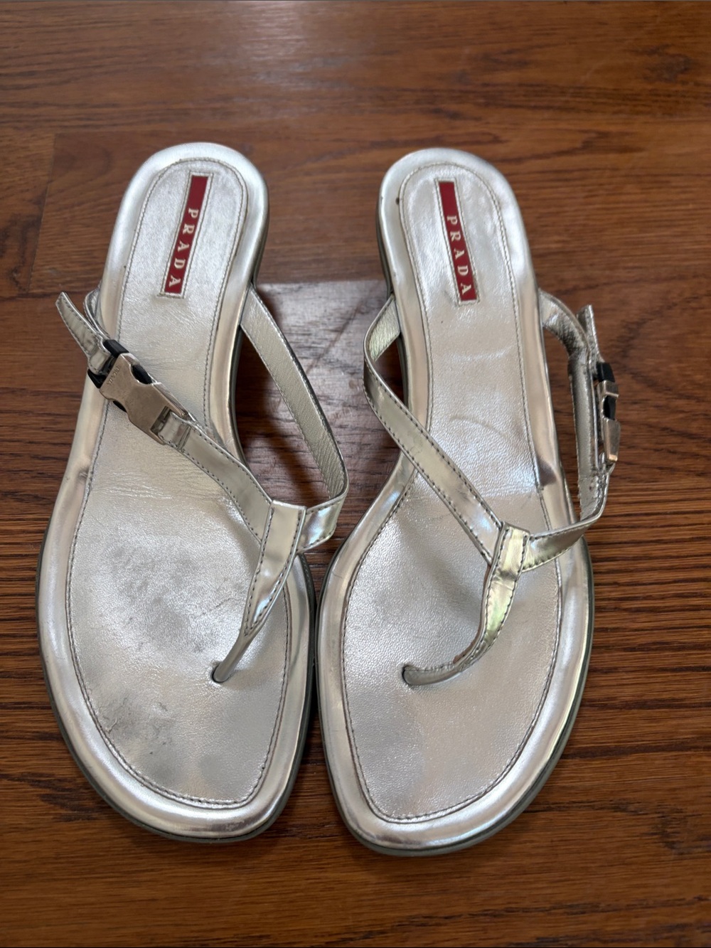 Prada Flip Flop Kitten Heals Y2K Silver Sandals - Women's